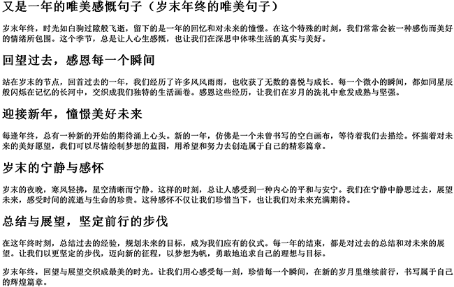 又是一年的唯美感慨句子（岁末年终的唯美句子）